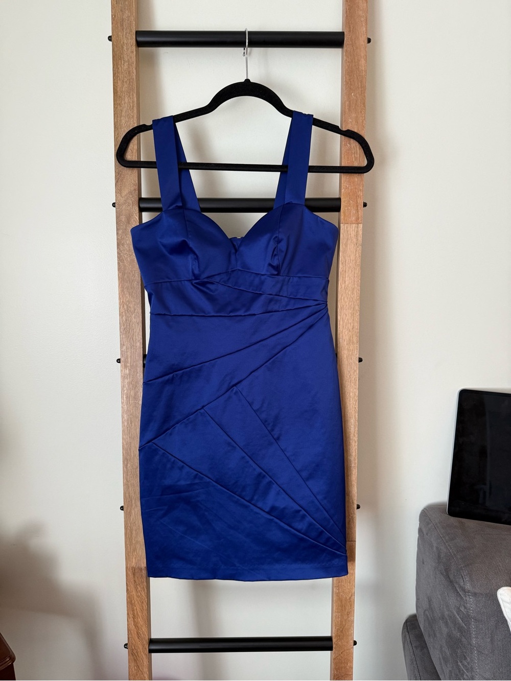 Vintage H&M Cobalt Blue Satin Sweetheart Neckline Mini Dress